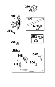 Fuel Supply Group Diagram and Parts List for 44N677-0076-G1 400000 - 699999 Briggs and Stratton Engine